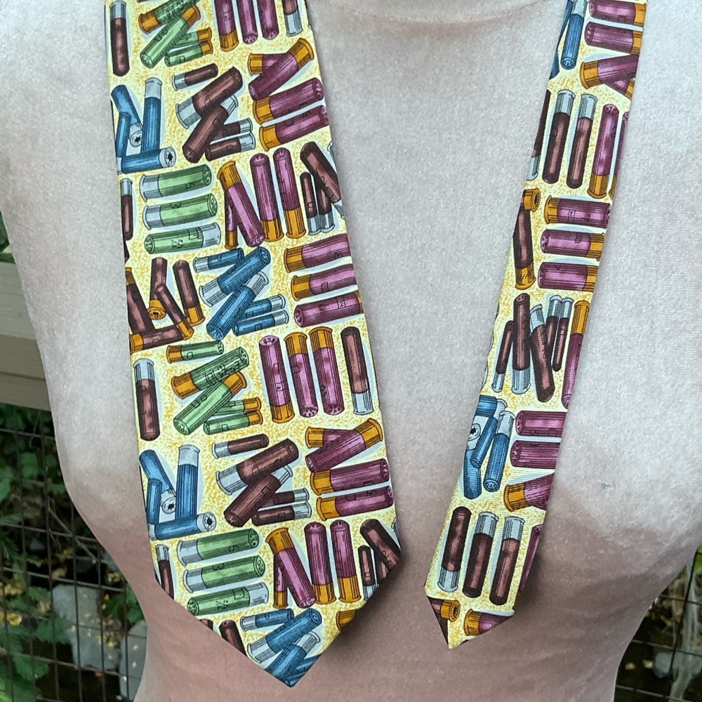 Alynn Neckwear yellow silk tie titled Shotgun Shells image of bullets - Picture 1 of 7